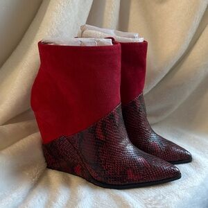 Jessica Simpson Red Snakeskin Wedge Ankle Boots